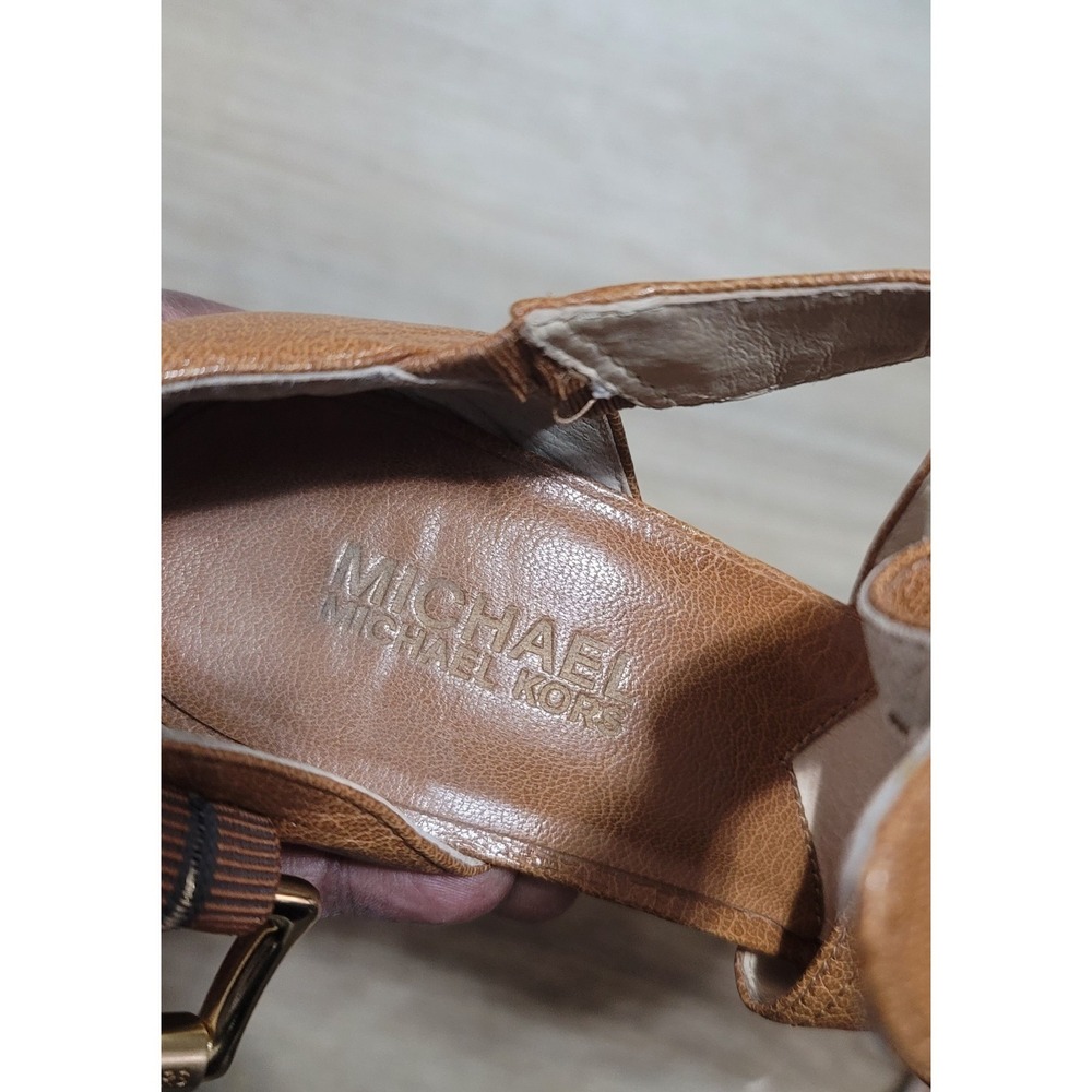 Michael Michael Kors Luggage Leather Penelope x Strap Sandals Size 7.5 M‎ - Picture 7 of 8